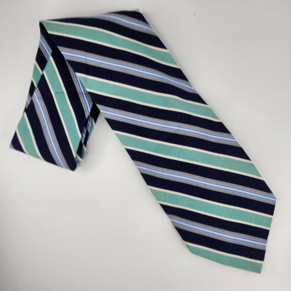 BROOKS BROTHERS MAKERS Green & Blue Stipe Tie.